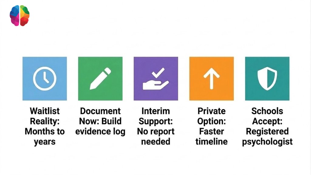 Key actions for Vancouver families on a school assessment waitlist: document, request support, and consider private assessmen